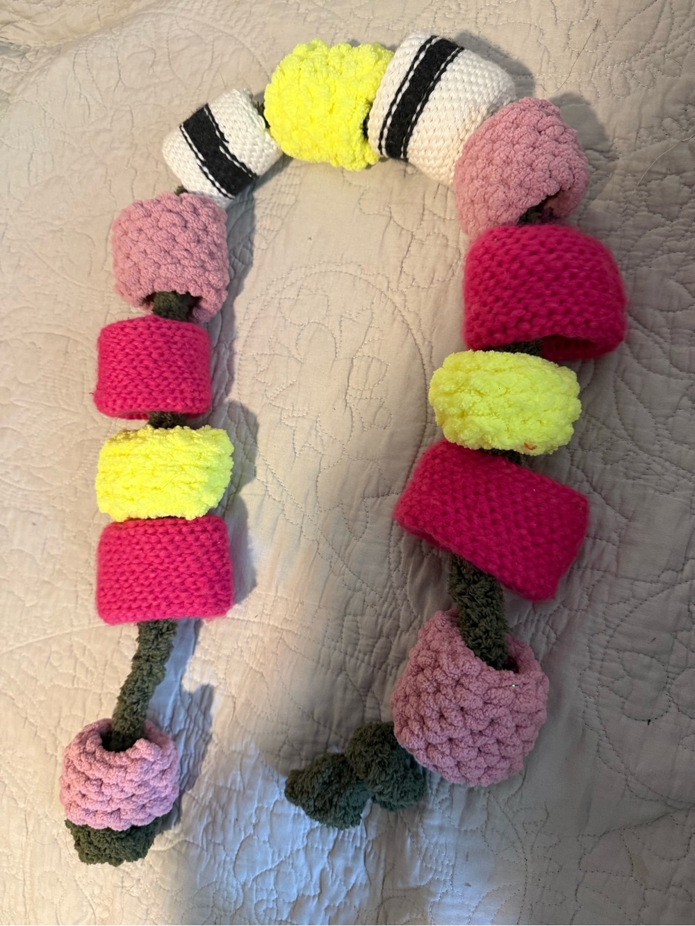 Handmade Crochet Rave Gear - Pinks, Glowing, & Yellow ‘Beaded Rave Kandi’ Belt